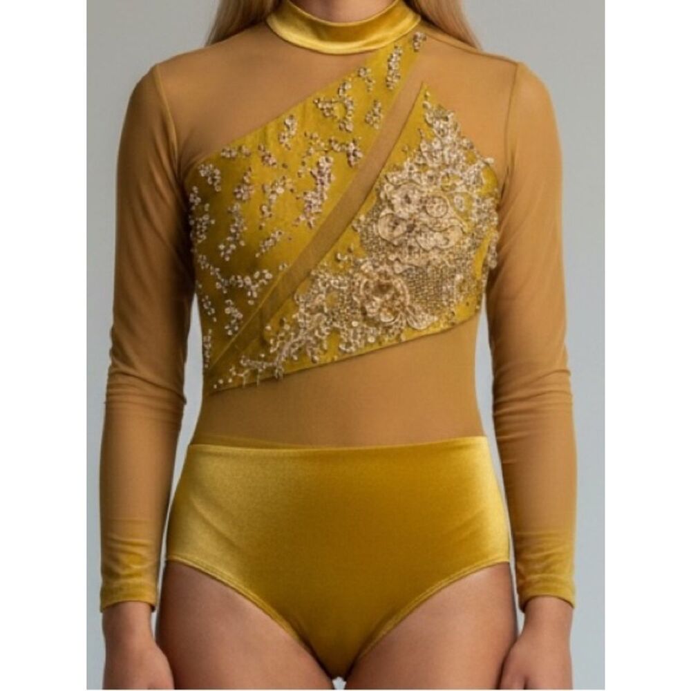 LA Dance Contemporary custom Solo Costume Floral Illusion Rhinestone MA adult